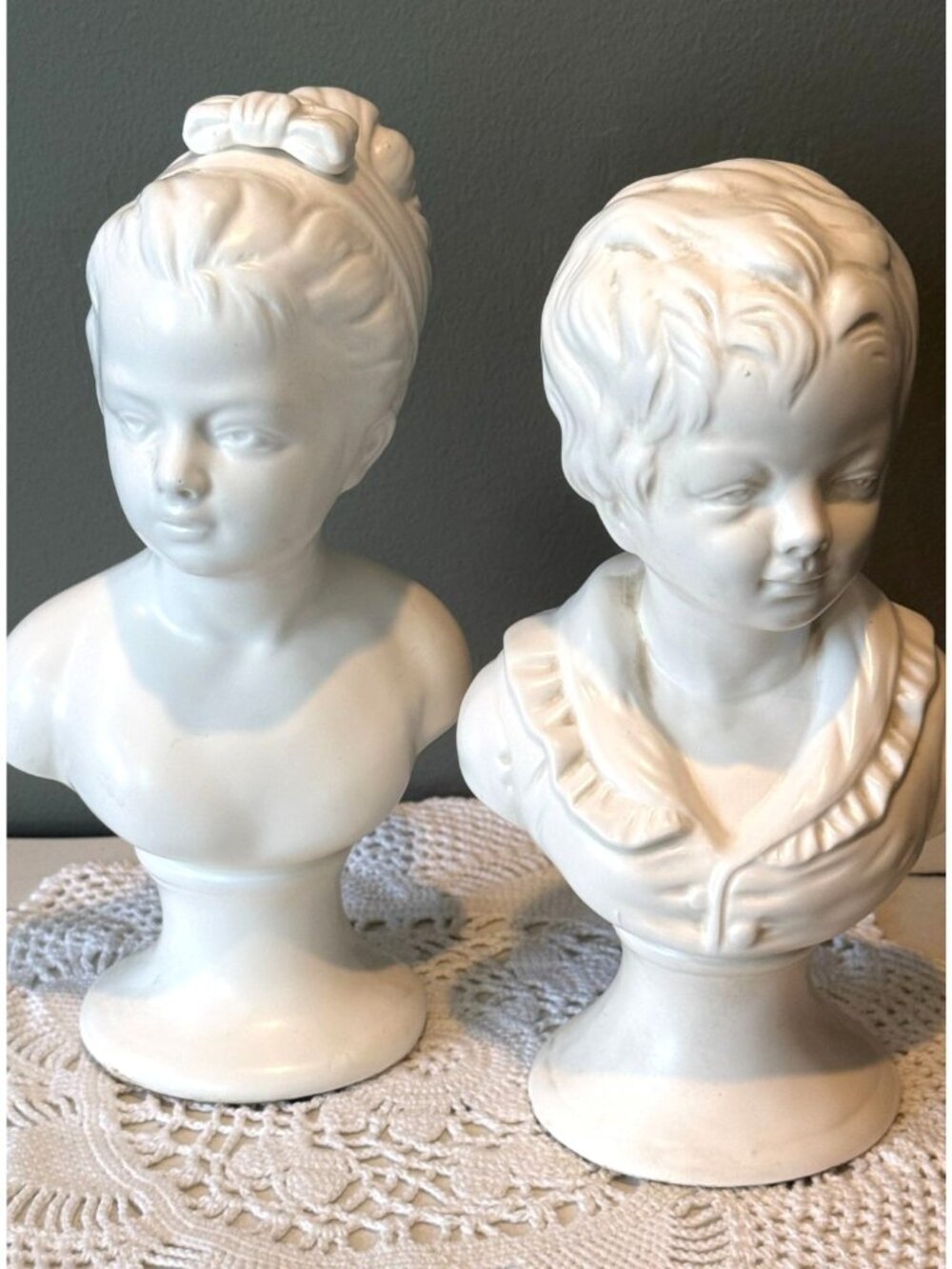 Vintage Napco Boy Girl Busts Pair White Ceramic Victorian Figurines Japan